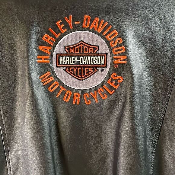 Harley Davidson Womens Leather Motorcycle Jacket Embroidered Logo Size XL Vtg - Picture 13 of 15